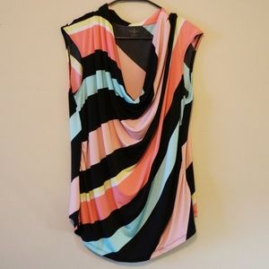 Cowl Neck Multi-Colored Stripe Top